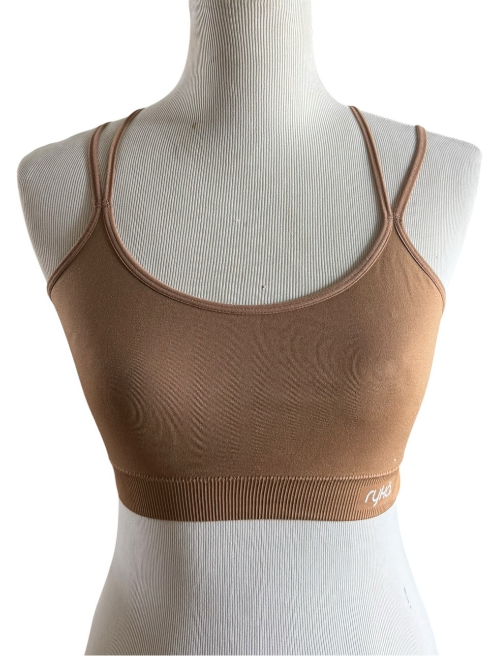 Ryka Dual-Strap Seamless Crop Bralette in Camel Brown Size M